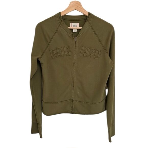 BDG 1970 by Urban Outfitters Zip-Up Raw Hem Sweatshirt in Olive Green Size L - Picture 4 of 11